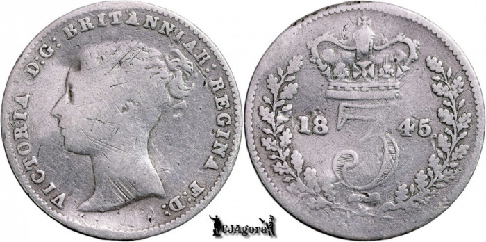 1845, 3 Pence - Victoria - Regatul Unit al Marii Britanii și Irlandei | KM 730