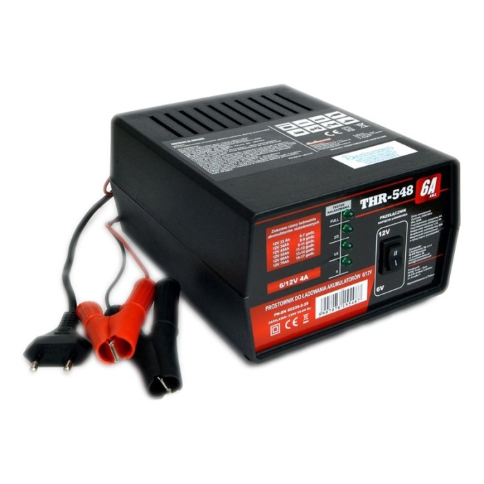 Incarcator pentru baterii auto THR URZ0371, 12V/6V, 6A, protectie termica si la scurtcircuit Incarcator pentru baterii auto THR URZ0371, 12V/6V, 6A, protectie termica si la scurtcircuit