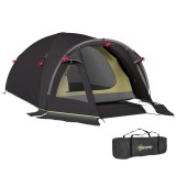 Cort camping, 2-4 persoane, impermeabil, cu vestibul, geanta, negru, 330x190x120 cm, ART