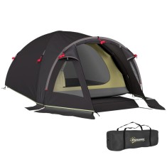Cort camping, 2-4 persoane, impermeabil, cu vestibul, geanta, negru, 330x190x120 cm foto