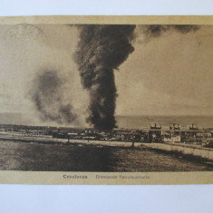 Carte poștala Constanta port-Tancuri petroliere in flacari WWI,cenzurata 1917