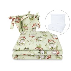 Lenjerie patut 5 piese, Qmini, Pentru patut 120x60 cm, Cu pilota si perna, Din bumbac certificat Oeko Tex Standard 100, Frogs foto