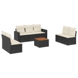 Set mobilier de gradina cu perne, 8 piese, negru, poliratan