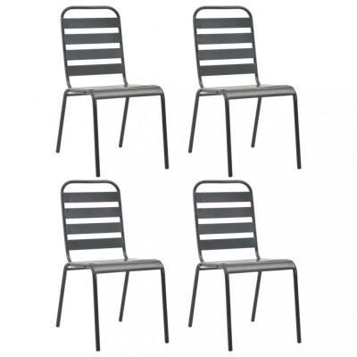 vidaXL Scaune de exterior, 4 buc., gri &amp;icirc;nchis, oțel, design lamelar 310155 foto