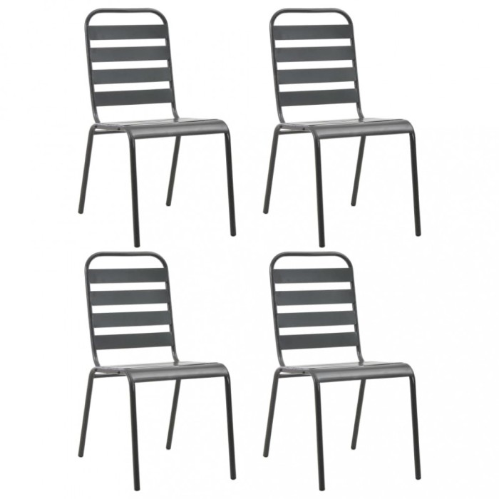 vidaXL Scaune de exterior, 4 buc., gri &icirc;nchis, oțel, design lamelar 310155