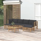 vidaXL Set mobilier de grădină cu perne gri &icirc;nchis, 7 piese, bambus 3155229