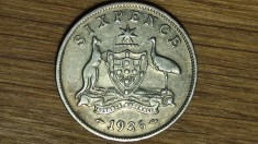 Australia - moneda argint sterling - 6 pence 1936 XF+ -George V- impecabila !
