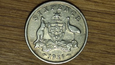 Australia - moneda argint sterling - 6 pence 1936 XF+ -George V- impecabila ! foto