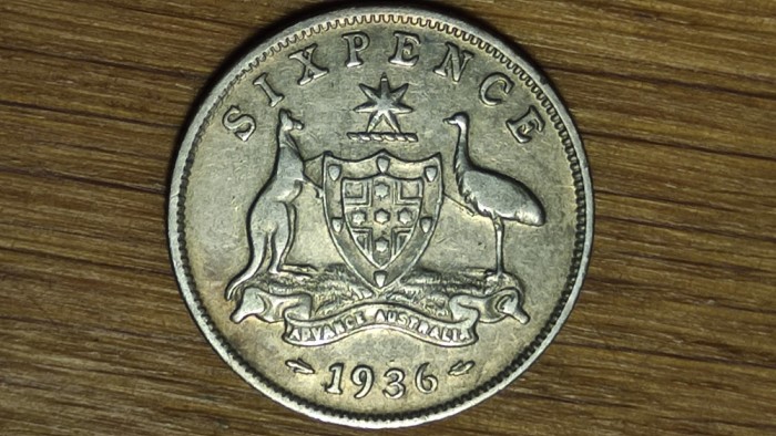 Australia - moneda argint sterling - 6 pence 1936 XF+ -George V- impecabila !