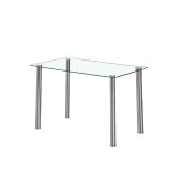 Masă de dining pătrată sticlă Berna 120 cm Leziter, Blat Sticlă Securizată, Picioare Metal, Transparent