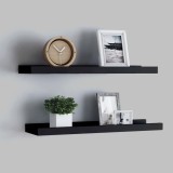 Rafturi perete vidaXL, 60cm, negre, set 2 buc, MDF, suport rame foto/decoratiuni, design modern