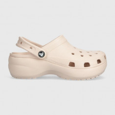 Crocs papuci Classic Platform Clog femei, culoarea roz, cu platformă 206750
