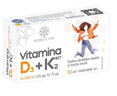 Vitamina D3 + K2 30 comprimate masticabile BioSunLine Helcor foto