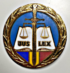 JUSTITIE INSIGNA EMAILATA JUS LEX PENTRU JUDECATOR LA JUDECATORIE 50 MM foto