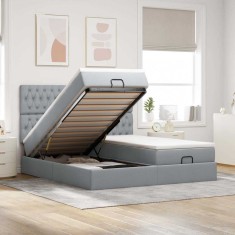 vidaXL Cadru de pat otoman cu saltele Gri deschis 180x200cm Material