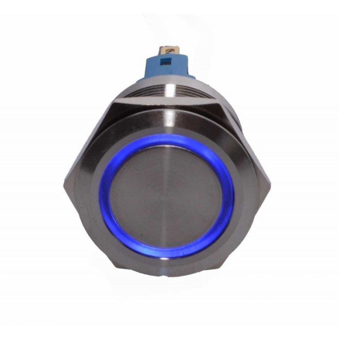 Buton prin apasare elSales ELS-PBA22, diametru 22mm, 24 Volti, lumina albastra pentru spalatorii auto,