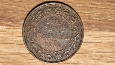 Canada - moneda de colectie - 1 cent 1911 George V bronz - an unic de batere ! foto