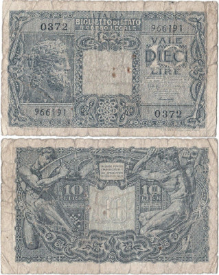 1944 (23 XI), 10 lire (P-32b) - Italia! foto