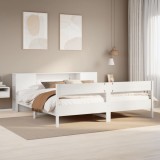 Cumpara ieftin Pat cu bibliotecă fără saltea, alb, 200x200 cm, lemn masiv pin