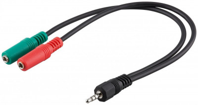 Cablu audio stereo Jack 3.5 mm 4 pini tata la 2x 3.5 mm 3 pini mama 0.3m Goobay foto