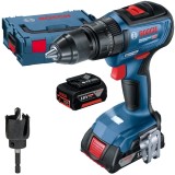 Bosch GSB 18V-50 + 2609256D02 - Masina de gaurit si insurubat cu percutie cu 2 acumulatori Li-Ion 18 V 5 Ah 50 Nm valiza speciala + Carota pentru lemn