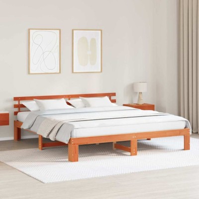 vidaXL Cadru de pat cu headboard Maro 180 x 200 cm Lemn masiv de pin 872601 foto