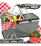 Cos de picnic pliabil termic pentru camping, capacitate 32 l, gri