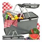 Cos de picnic pliabil termic pentru camping, capacitate 32 l, gri