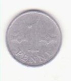 Finlanda (Suomi) 1 penni 1974, Europa, Aluminiu