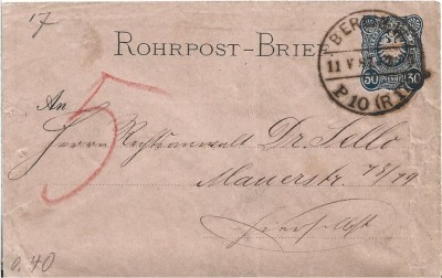 A3947N Rohrpost-Brief, 1887 foto
