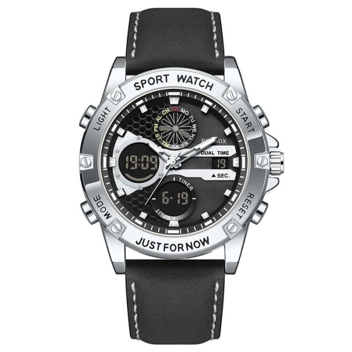 Ceas Barbati Foxbox FB0089 Argintiu-Negru , Design Sport Functii Multiple, Rezistent la socuri, Rezistent la Apa 3ATM