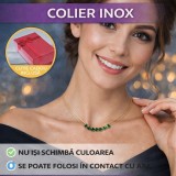 Cumpara ieftin Colier inox bicolor SMARTECH, 35cm + 7cm, argintiu/auriu, cu pietre verzi