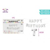 Set 13 Baloane din folie PartyGo Happy Birthday, 40cm, argintiu