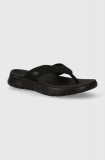 Skechers slapi GO WALK FLEX femei, culoarea negru, cu toc plat