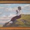 Ioan A. BERTOLON (1898-1991)-T&acirc;nără cu flori &icirc;n m&acirc;ini, pe st&acirc;ncă, pictură interbelică