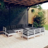 Gossi set mobilier de gradina cu perne, 11 piese, alb lemn masiv pin