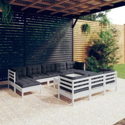 vidaXL Set mobilier de grădină cu perne, 11 piese, alb lemn masiv pin 3097146 foto