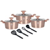Set 10 piese 3 vase Gatit Aluminiu Marmorat Inductie Grunberg GR2718G Auriu