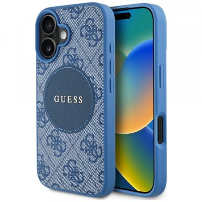 Husa MagSafe pentru Apple iPhone 16, Guess, 4G Circle Classic Logo, Albastra foto