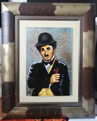 Art Georgies Tablou Charlie Chaplin sticla fuzionata inramat 55x69cm foto