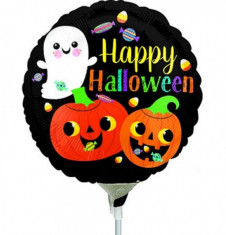 Balon Mini Folie Halloween - Happy Ghost &amp;amp; Pumpkins - 23 cm, umflat + bat si rozeta, Radar 38162 foto