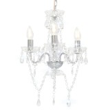 Cumpara ieftin Candelabru cu mărgele, argintiu, rotund, 3 becuri E14
