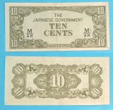 Bancnota Malaya 10 Cents 1942, Ocupatia Japoneza, Seria M/AN, P#M3, Asia