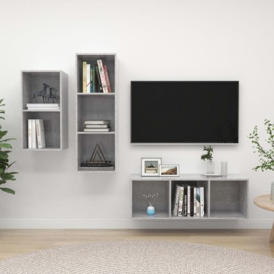 vidaXL Set de dulapuri TV, 3 piese, gri beton, lemn prelucrat 3079632 foto