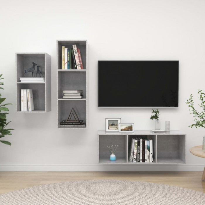 vidaXL Set de dulapuri TV, 3 piese, gri beton, lemn prelucrat 3079632