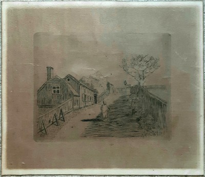 Peisaj rural - gravura semnata monogramic M.A. foto