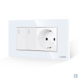 Cumpara ieftin Intrerupator Dublu Cap Scara + Priza cu Rama din Sticla LUXION, Standard Italian, 4M SmartElectro IntelligentHouse