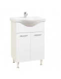 Set mobilier baie cu lavoar GN1531, front MDF cu lavoar ceramic, 60 cm, 2 usi, picioare reglabile cromate, balamale soft close, alb