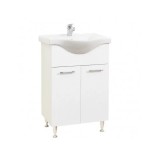 Baza si lavoar ceramic GN1531, mobilier baie stativ 60 cm, front MDF, 2 usi, balamale soft close, picioare cromate reglabile, alb