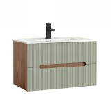Trent 80 dulap de baie inferior cu chiuvetă ceramică (2 sertare) stejar apus de soare-olive verde